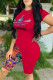 Red Fashion Casual Print Patchwork O Neck Short Sleeve Two Pieces