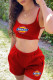 Red Fashion Sexy Print Backless Spaghetti Strap Sleeveless Two Pieces