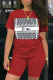 Burgundy Casual Print Patchwork O Neck Short Sleeve Two Pieces
