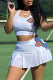 White Sexy Sportswear Embroidery Basic U Neck Sleeveless Two Pieces