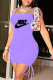 Purple Sexy Print Patchwork Draw String Spaghetti Strap A Line Dresses