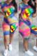 Grey Fashion Casual Letter Print Tie-dye O Neck Short Sleeve Two Pieces