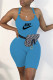 Blue Casual Sportswear Letter Print Backless Spaghetti Strap Skinny Romper