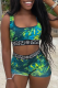 Green Sexy Print Patchwork U Neck Sleeveless Two Pieces