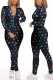 Black Fashion Casual Printed Long Sleeve Jumpsuit