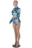Pink Fashion Casual Print Basic Zipper Collar Long Sleeve Two Pieces