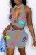 Grey Casual Sportswear Letter Print Hollowed Out Halter Sleeveless Two Pieces