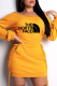 Yellow Casual Print Draw String O Neck A Line Dresses