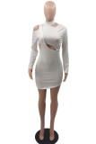 Black Sexy Casual Solid Hollowed Out Split Joint Turtleneck Long Sleeve Dresses