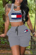 Grey Casual Sportswear Print Vests U Neck Sleeveless Two Pieces