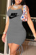 Grey Sexy Print Patchwork Draw String Spaghetti Strap A Line Dresses