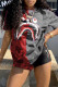 Grey Fashion Casual Print Patchwork O Neck Short Sleeve Two Pieces