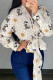 White Fashion Casual Print Strap Design Turndown Collar Tops
