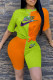 Orange Fashion Casual Print Patchwork O Neck Short Sleeve Two Pieces
