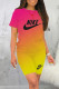 Rose Red Fashion Casual Gradual Change Letter Print Basic O Neck Short Sleeve Two Pieces