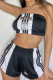 Black Sexy Casual Print Backless Strapless Sleeveless Two Pieces