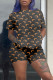 Orange Fashion Casual Print Basic O Neck Short Sleeve Two Pieces