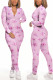 Pink Fashion Casual Printed Long Sleeve Jumpsuit