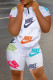 White Fashion Casual Print Basic O Neck Short Sleeve Two Pieces