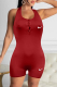 Red Casual Print Backless Halter Skinny Rompers