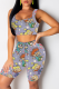 Grey Sexy Print Patchwork U Neck Sleeveless Two Pieces