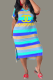 Blue Casual Striped Patchwork V Neck Irregular Dress Dresses