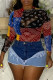 Red Fashion Sexy Print See-through O Neck Tops
