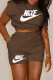 Brown Fashion Casual Print Basic O Neck Sleeveless Two Pieces