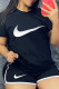 Black Casual Sportswear Print Basic O Neck Short Sleeve Two Pieces