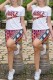 Rose Red Casual Sportswear Print Basic O Neck Short Sleeve Two Pieces