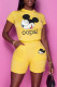 Yellow Fashion Casual Print Basic O Neck Short Sleeve Two Pieces