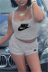Grey Casual Sportswear Letter Print Vests U Neck Sleeveless Two Pieces