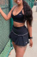 Black Sexy Sportswear Solid Embroidered Spaghetti Strap Sleeveless Two Pieces