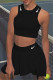 Black Casual Sportswear Solid Embroidered O Neck Sleeveless Two Pieces