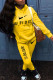 Yellow Fashion Sportswear Print Patchwork Hooded Collar Long Sleeve Two Pieces
