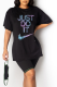 Black And White Casual Print Patchwork O Neck High Waist T-Shirts （Only with short sleeves）