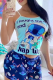 Light Blue Casual Print Patchwork U Neck Sleeveless Two Pieces