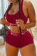 Red Casual Sportswear Solid Letter U Neck Sleeveless Two Pieces
