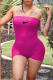 Rose Red Sexy Print Patchwork Strapless Skinny Rompers