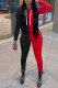 Black Red Casual Solid Patchwork Fold Zipper Hooded Collar Long Sleeve Two Pieces