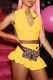 Yellow Casual Solid Patchwork Flounce V Neck Sleeveless Two Pieces