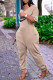 Apricot Fashion Casual Letter Print Basic V Neck Regular Jumpsuits