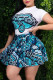 Blue Fashion Casual Print Basic O Neck Short Sleeve Two Pieces