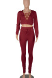 Pink Casual Solid Patchwork Frenulum Hooded Collar Long Sleeve Two Pieces