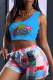 Navy Casual Print Patchwork One Shoulder Sleeveless Two Pieces
