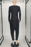 Black Fashion Casual Solid Basic V Neck Harlan Jumpsuits