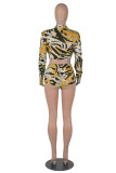 Pink Fashion Casual Print Basic Zipper Collar Long Sleeve Two Pieces