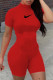 Red Fashion Casual Solid Embroidered Half A Turtleneck Skinny Romper