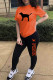Orange Fashion Casual Print Basic O Neck Short Sleeve Two Pieces