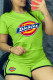 Fluorescent Green Fashion Casual Print Basic O Neck Short Sleeve Two Pieces